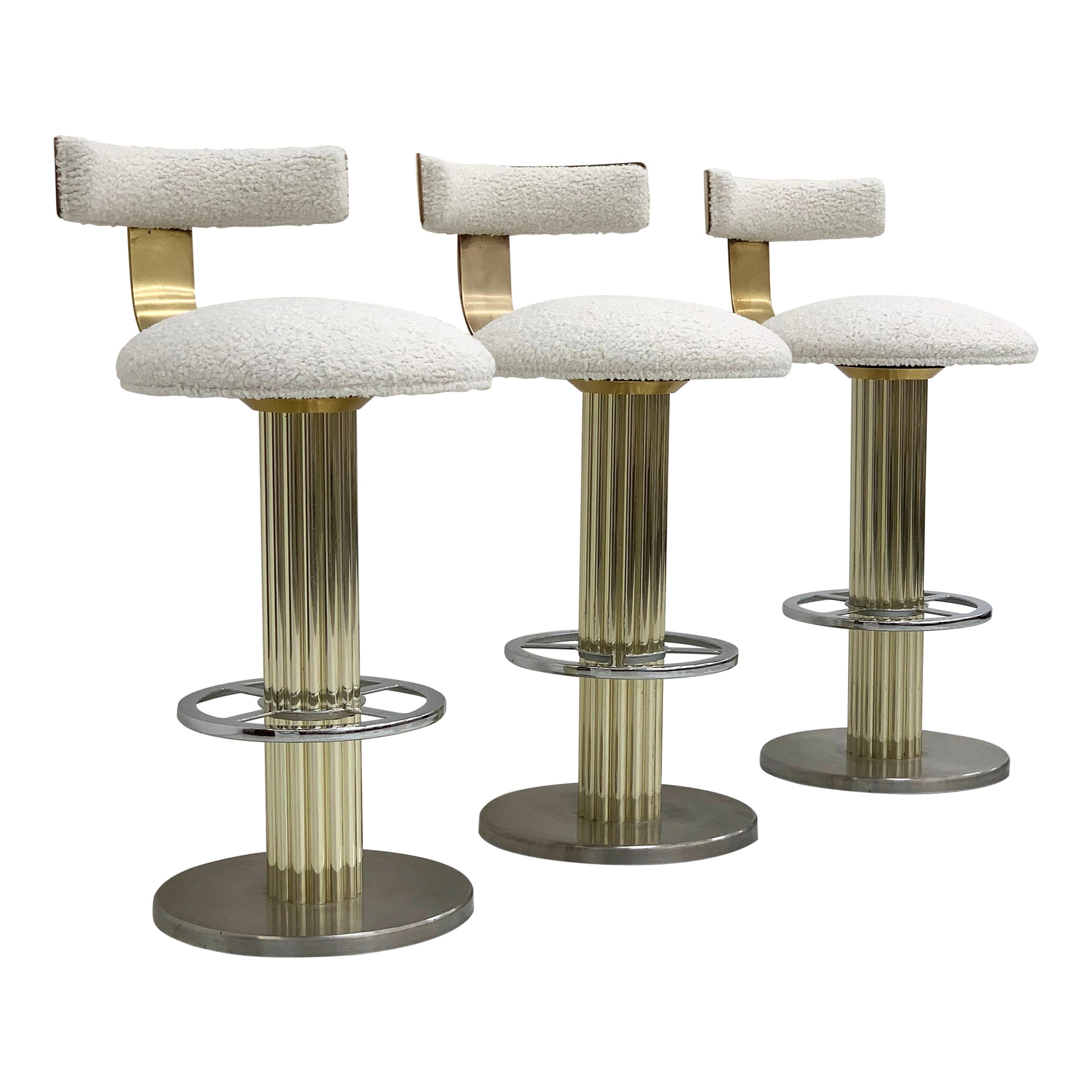 Designs For Leisure Chrome, Brass, and Boucle Barstools