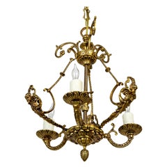 Antique Diminutive Neoclassical Cast Brass Chandelier w/ Cherubs