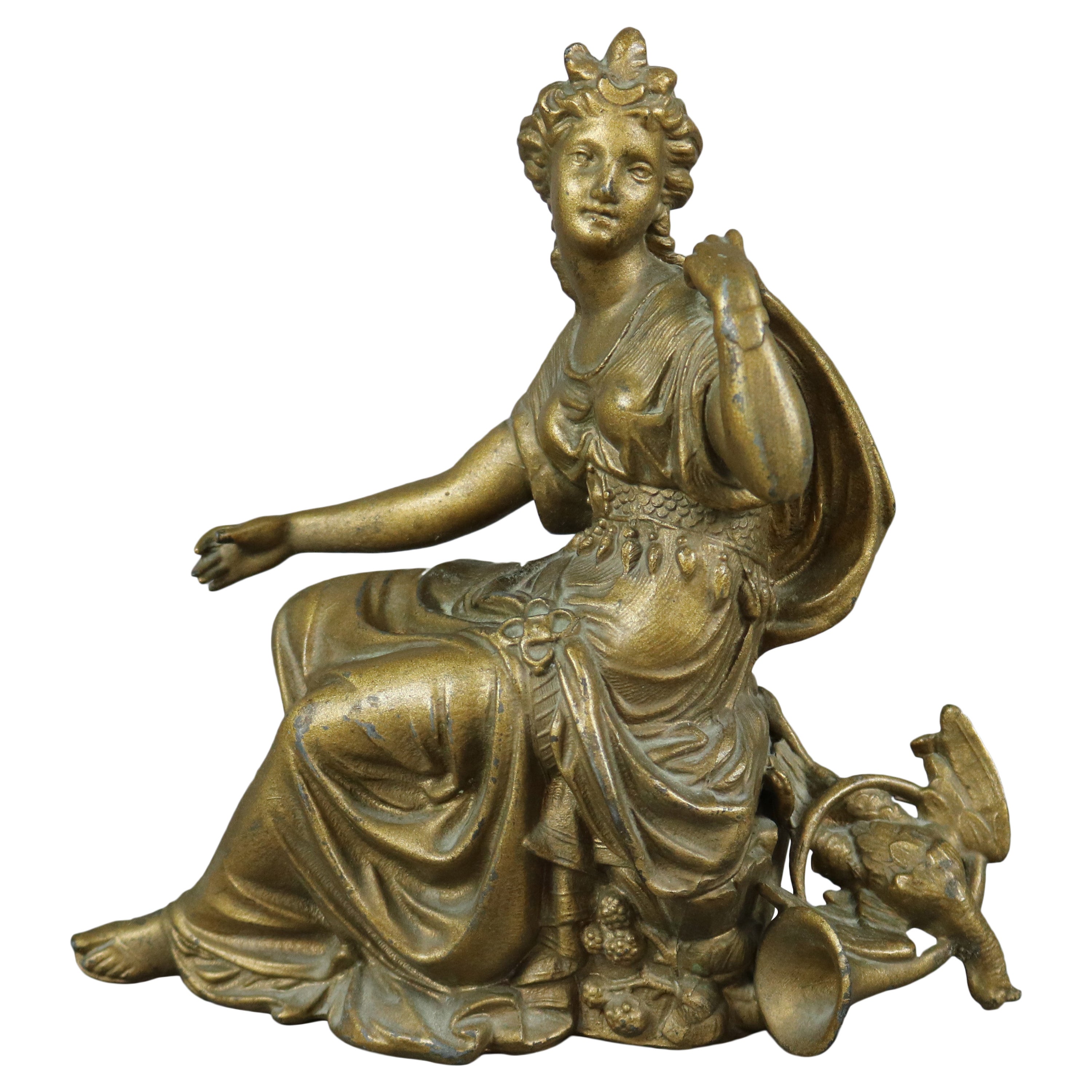 Sculpture de portrait classique antique en métal doré d'une femme grecque, vers 1890