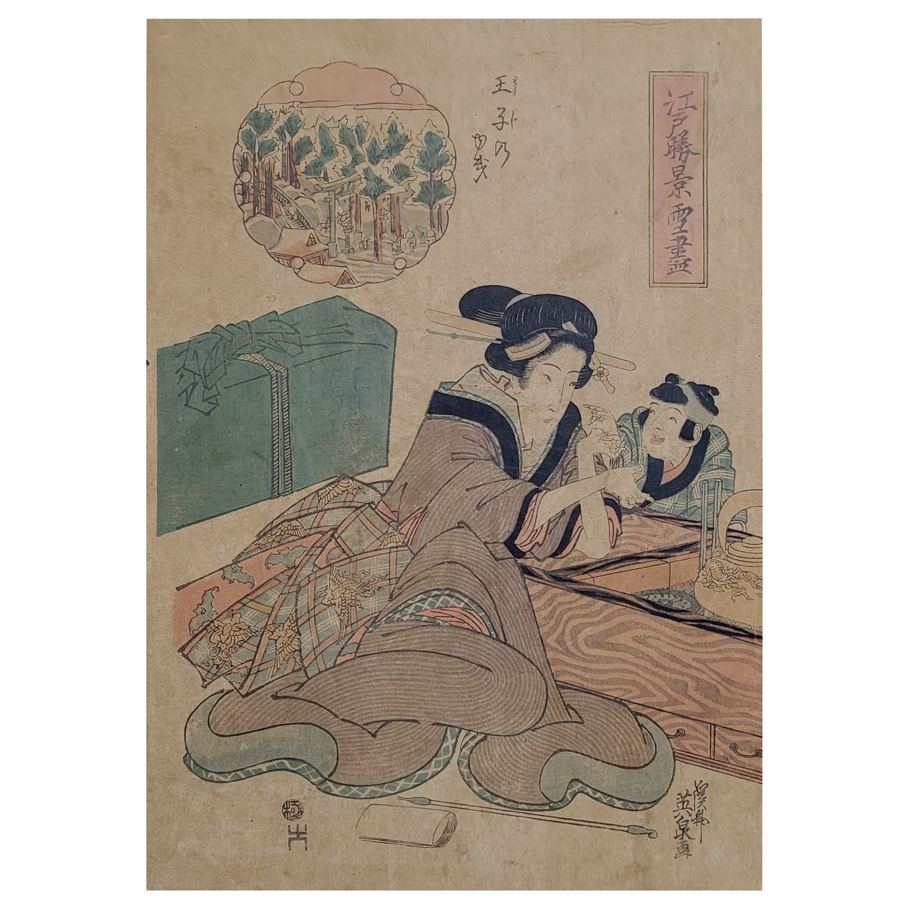 Japanese Woodblock Print by Keisai Eisen 渓斎 英泉 For Sale