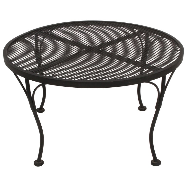 Russell Woodard 30" Round Black Wrought Iron & Mesh Patio Coffee of Side Table For Sale