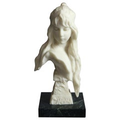 Antique Carved Alabaster Art Nouveau Bust of Carmen, Signed Villanis, c1900