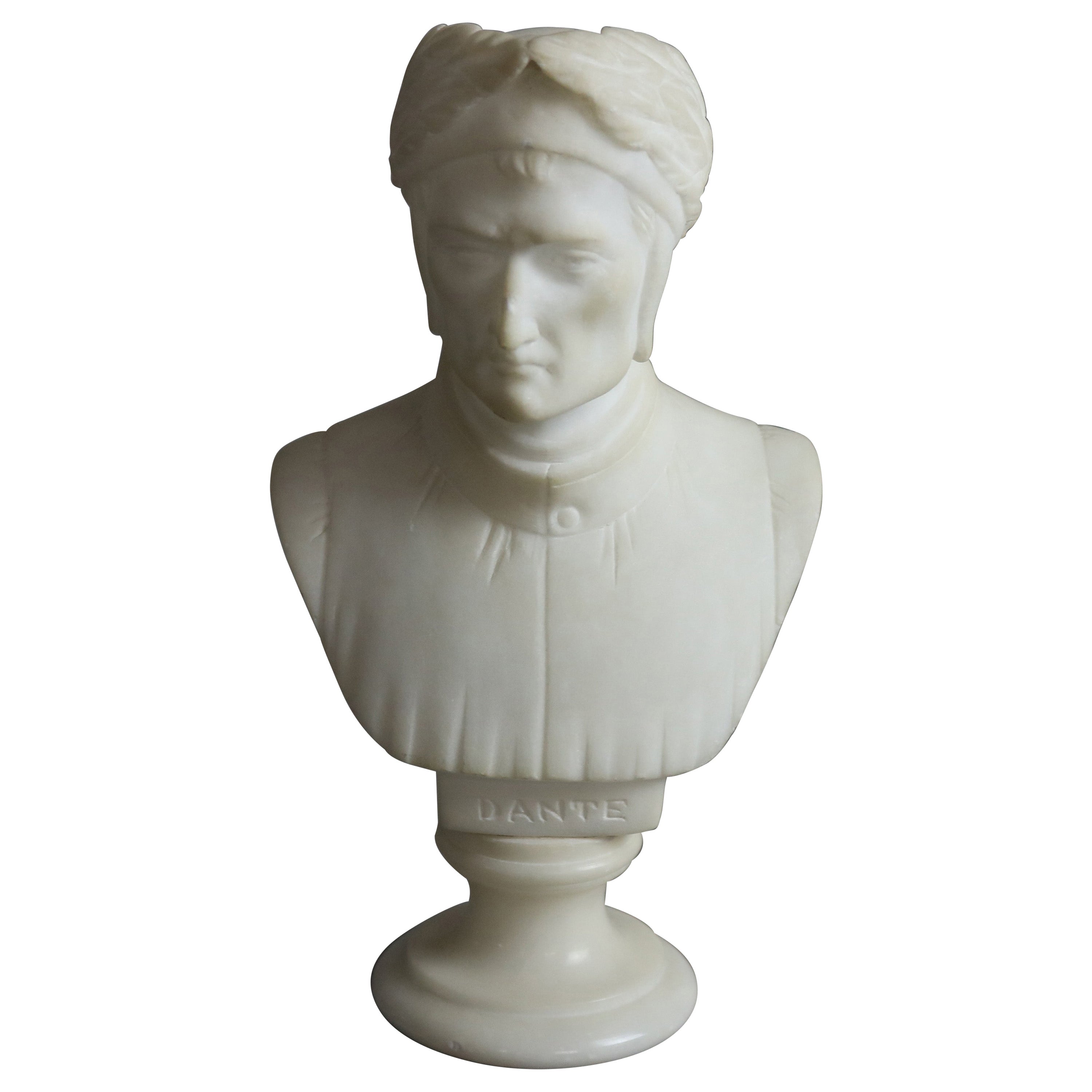 Antique Italian Carved Marble Bust Sculpture of Dante Alighieri, C 1890
