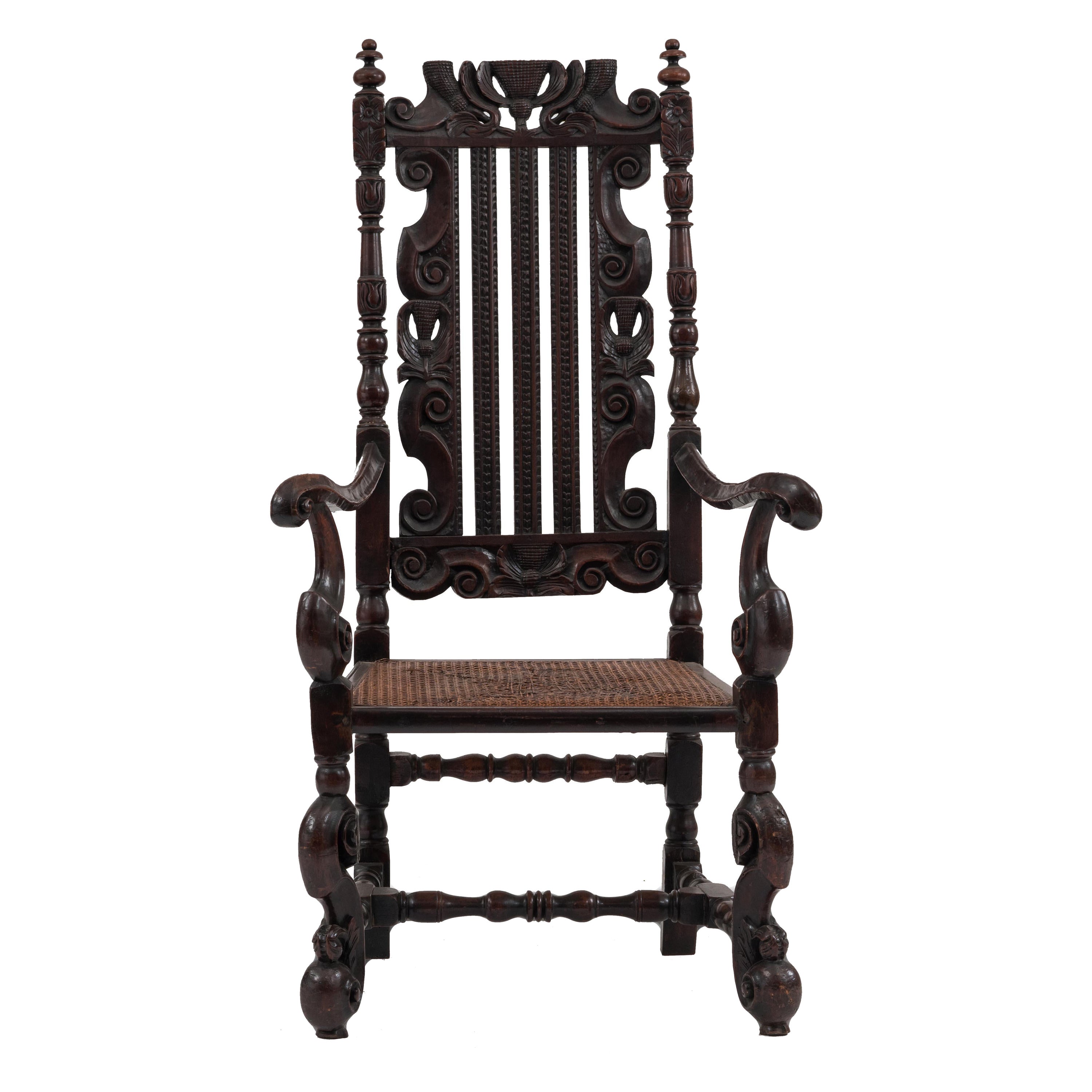 English Charles II Walnut Arm Chair For Sale