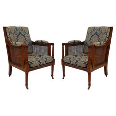 Pair of English Regency Oak Armchairs with Caned Panels and Cushioned Seats
