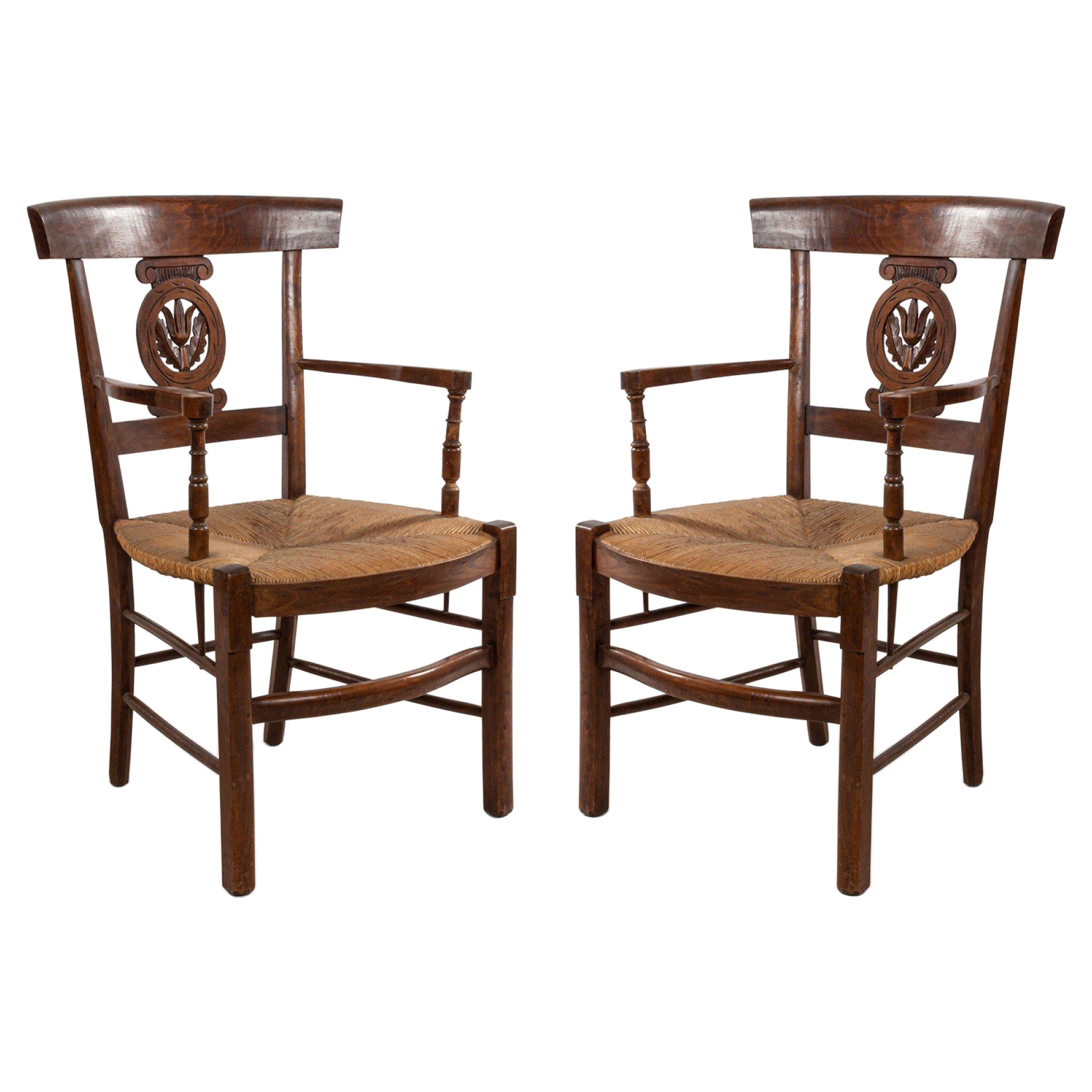 Pair of French Provincial Fruitwood Armchairs