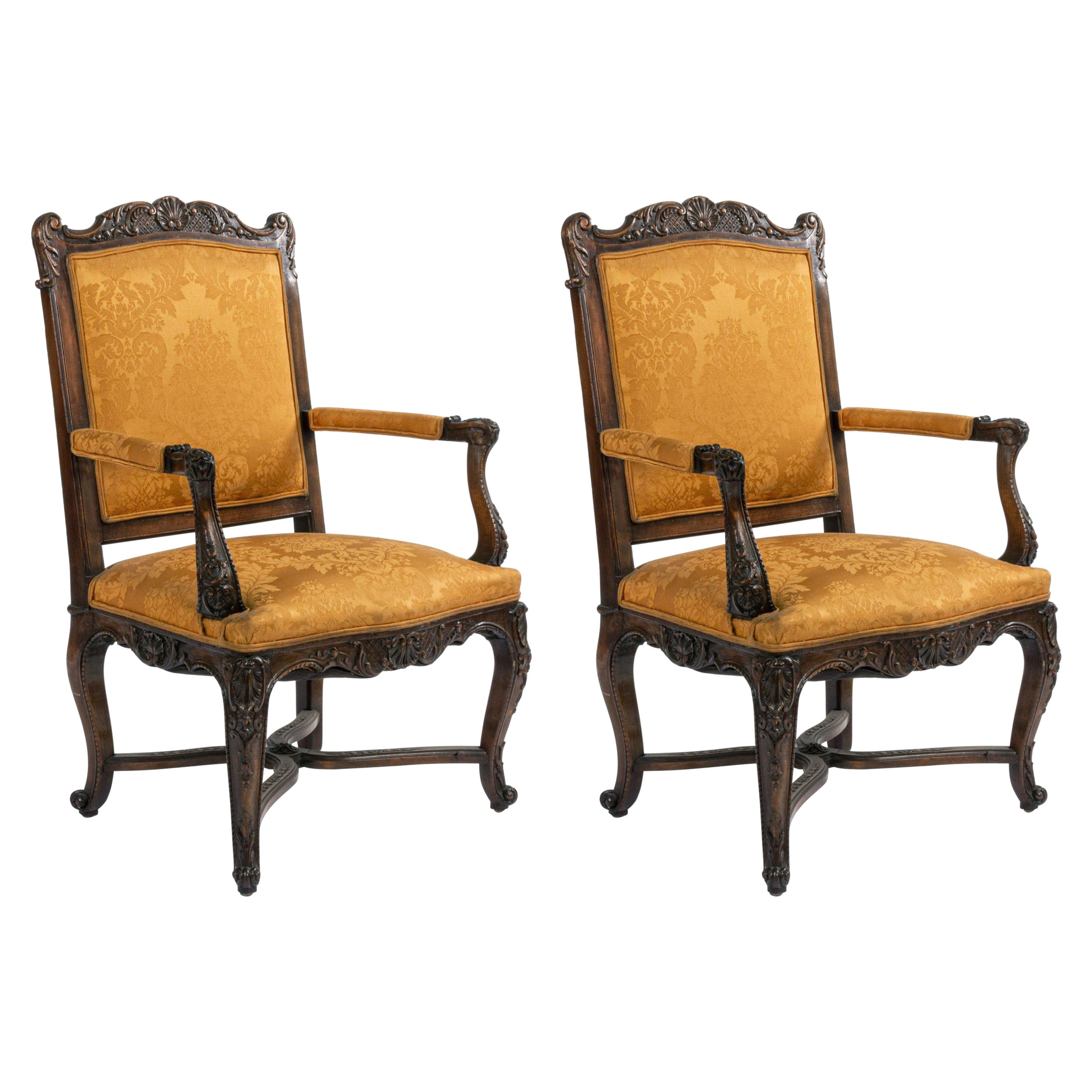 Pair of French Regence Gold Armchairs For Sale