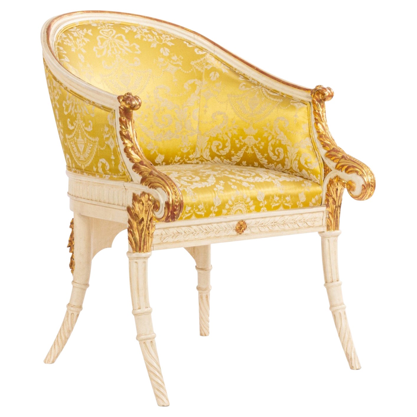 Italienischer italienischer Sessel im neoklassischen Stil des 19. Jahrhunderts in Weiß und Gold