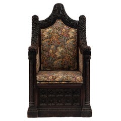 Italian Renaissance Style 19th Century Walnut Tapestry Throne Chair