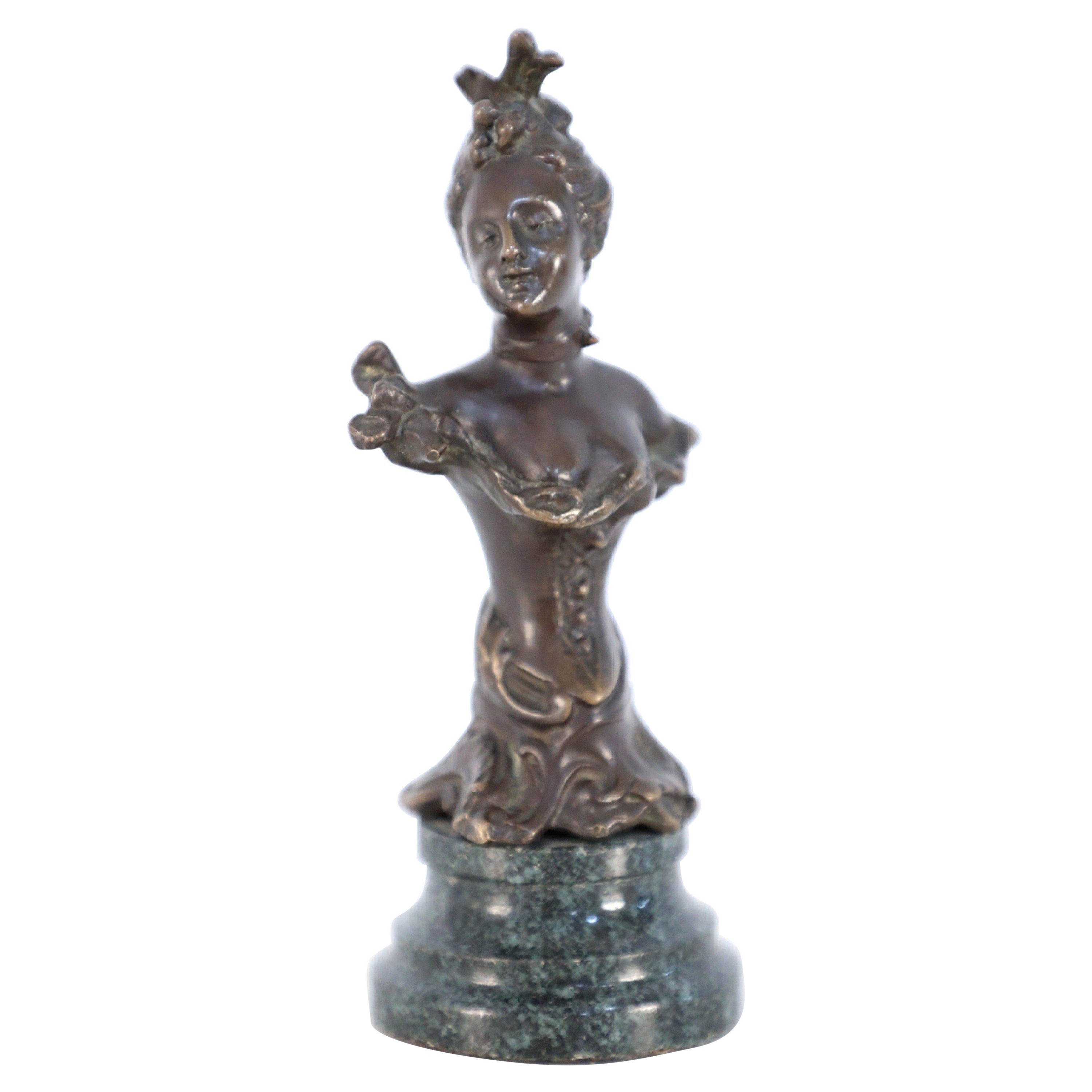 French Victorian Bust form Bronze and Marble Paperweight For Sale