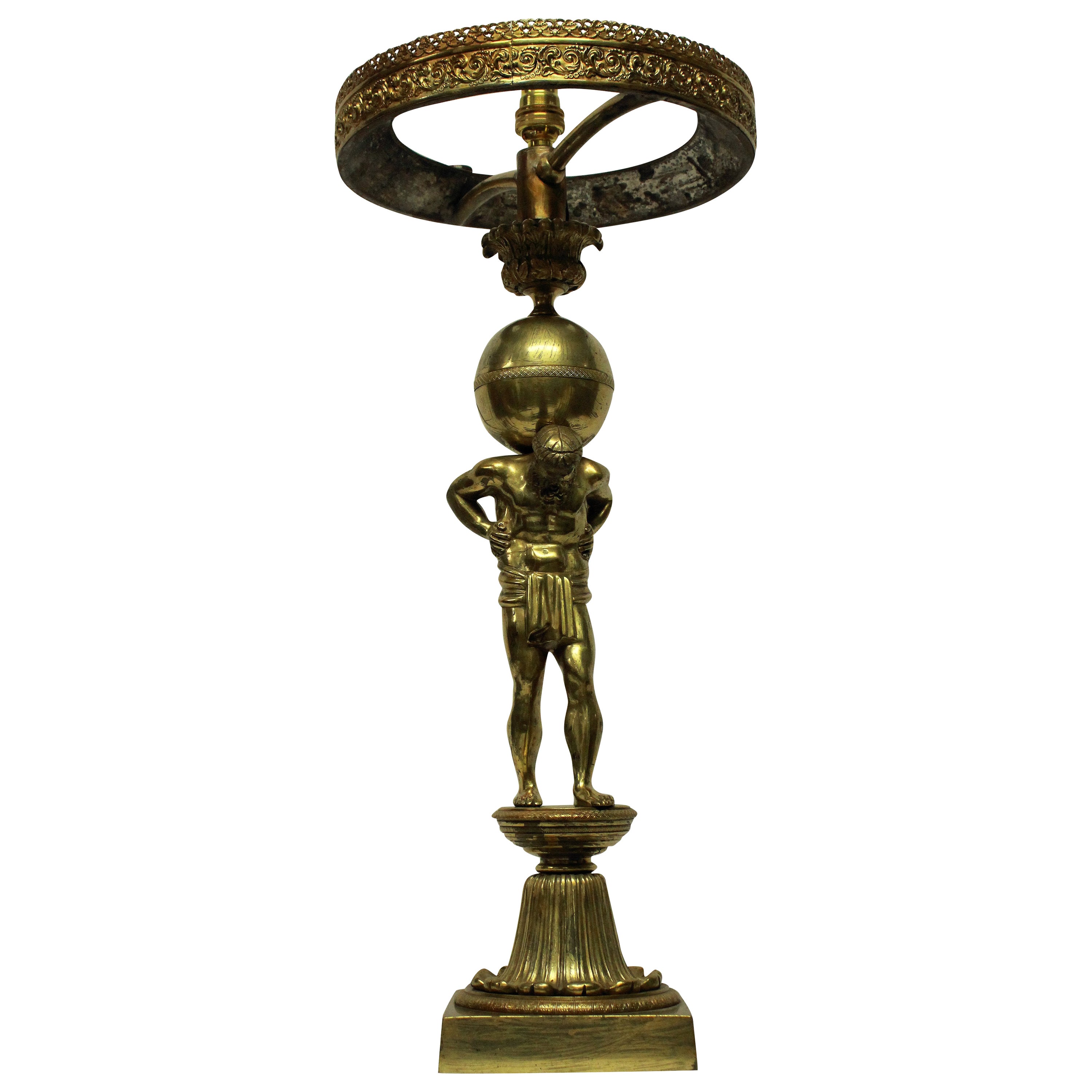 Fine English Regency Gilt Bronze Lamp Depicting Atlas