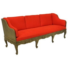 Large Swedish Carved and Painted Settee in Orange Corduroy
