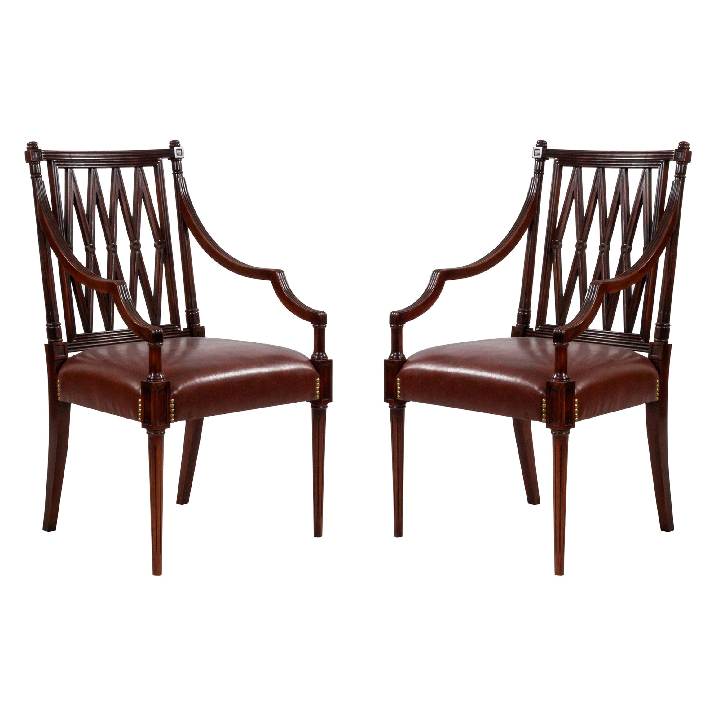 Set of 12 Georgian Style Open Diamond Backed Arm Chairs For Sale
