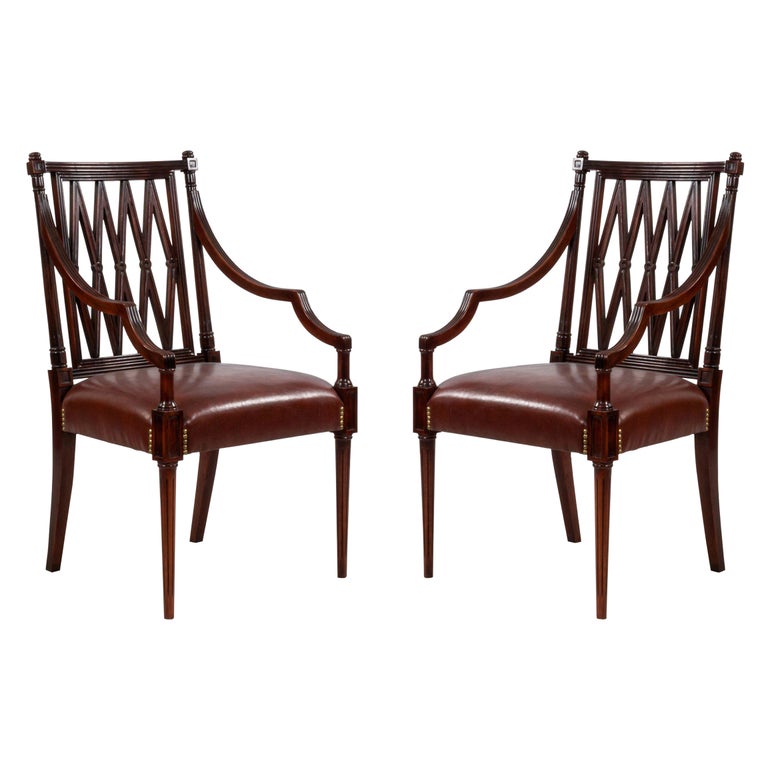 Set of 12 Style Open Diamond Backed Arm Chairs For Sale at 1stDibs