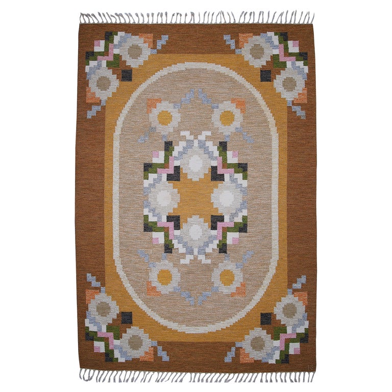 Large Swedish Rölakan Flat-Weave Carpet by Ingegerd Silow, 1960s For Sale