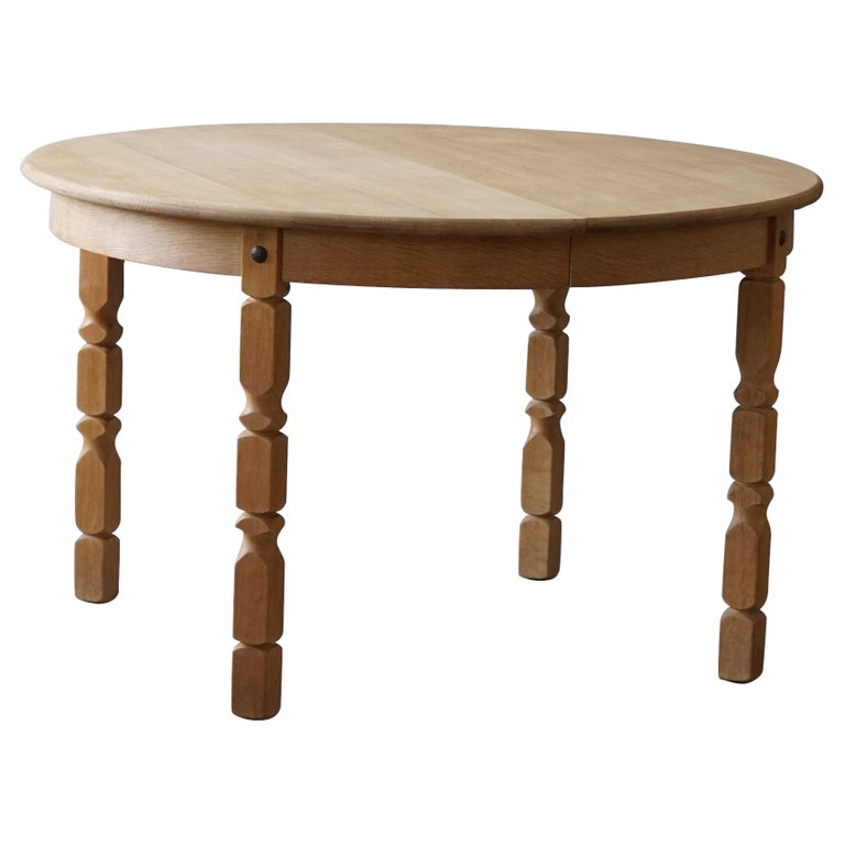 Mid Century Danish Round Dining Table in Solid Oak with Two Extensions ...