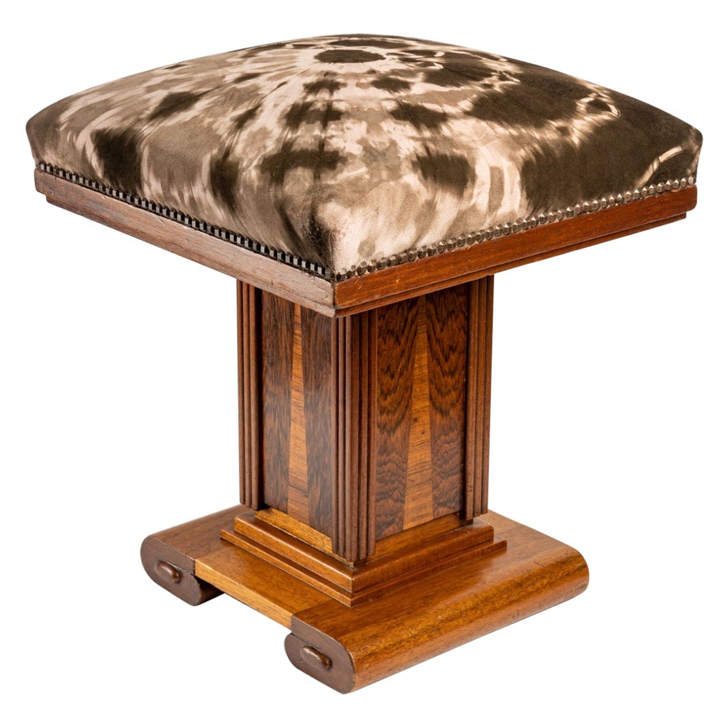 Rare Art Deco Stool in Oak and Oak Marquetry