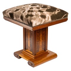 Vintage Rare Art Deco Stool in Oak and Oak Marquetry