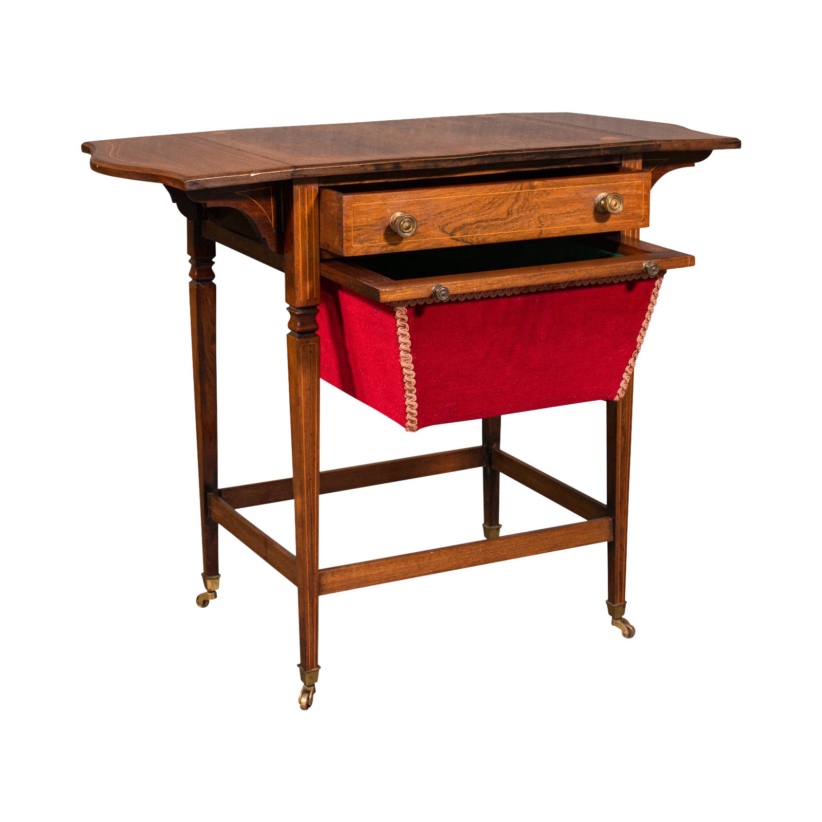 Ancienne table à couture à feuilles tombantes, anglaise, bois de rose, lampe d'appoint, Régence, vers 1820