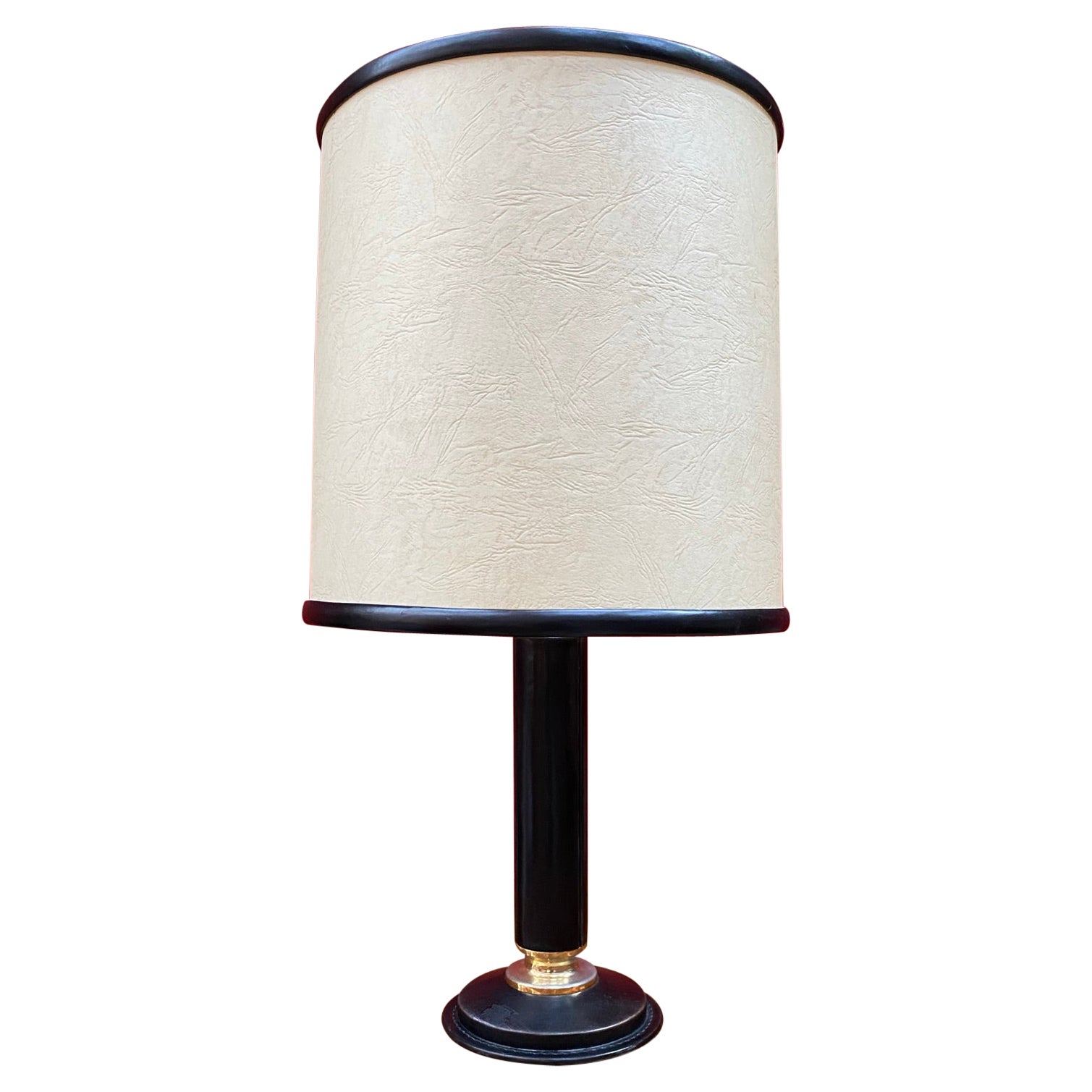 Leather Lamp in the Style of Jacques Adnet, circa 1950, Original Lampshade