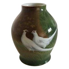 Heubach Art Nouveau Vase Decorated with Two White Pheasants