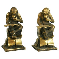 Pair Art Deco Bronze Monkey Bookends/Sculptures