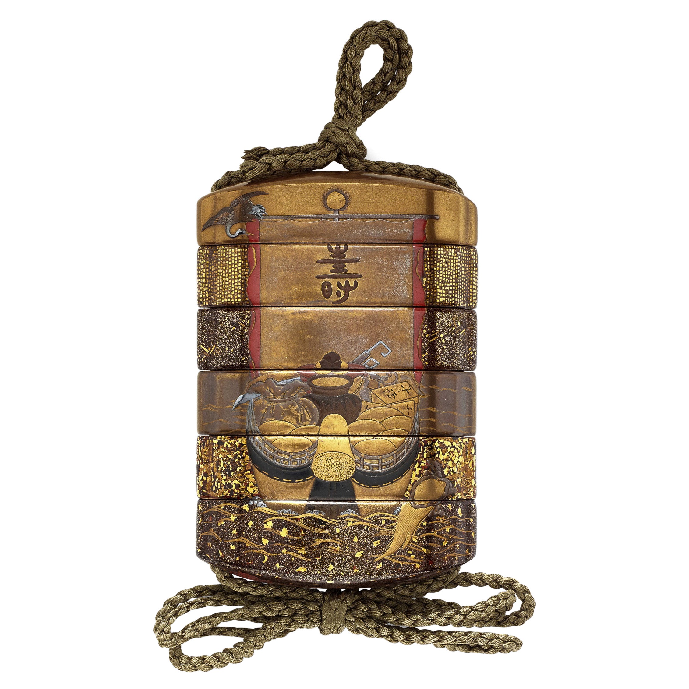 Five-Case Inrō 19th Century Signed Kajikawa Saku Japanese Lacquer Box For Sale