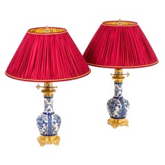 Pair of Lamps in Gien Porcelain and Gilt Bronze, circa 1880, LS4546581