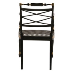 Vintage English Regency Style Black and Gold Painted Cane Seat Side Chair