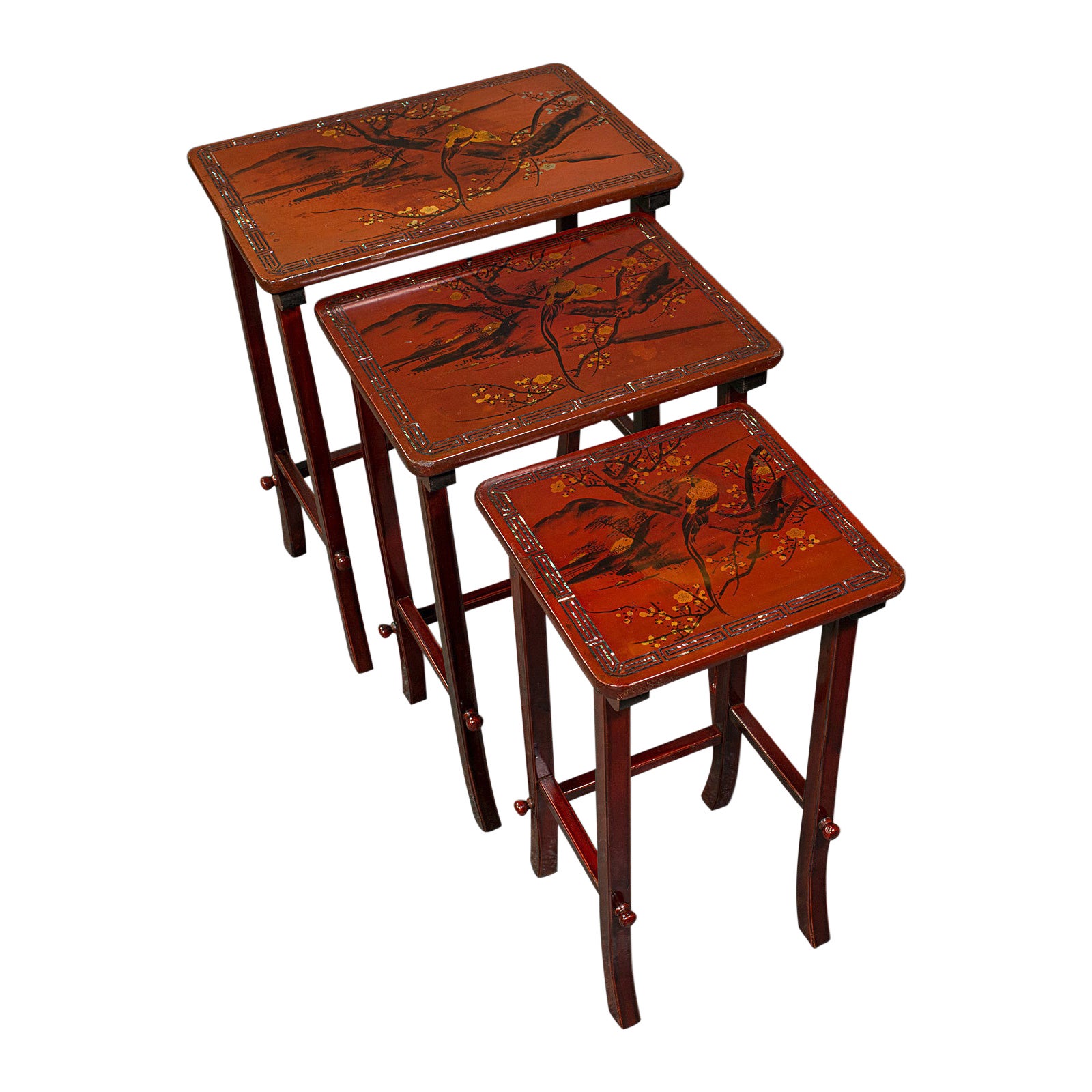 Antique Nest of 3 Occasional Side Tables, Oriental, Japanned, Victorian, C.1900 For Sale