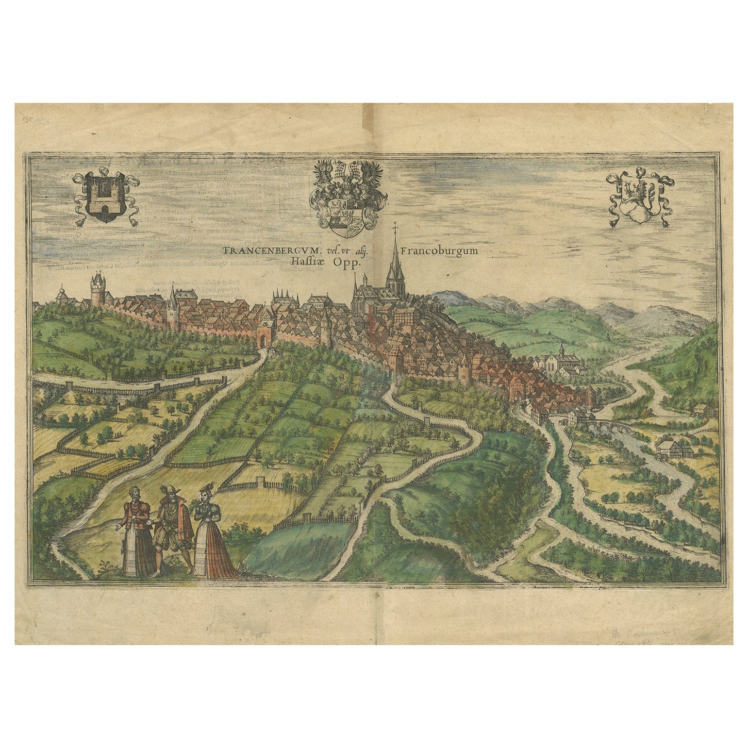View of Frankenberg: Braun & Hogenberg's Historic Bird's-Eye Map, 1599 For Sale