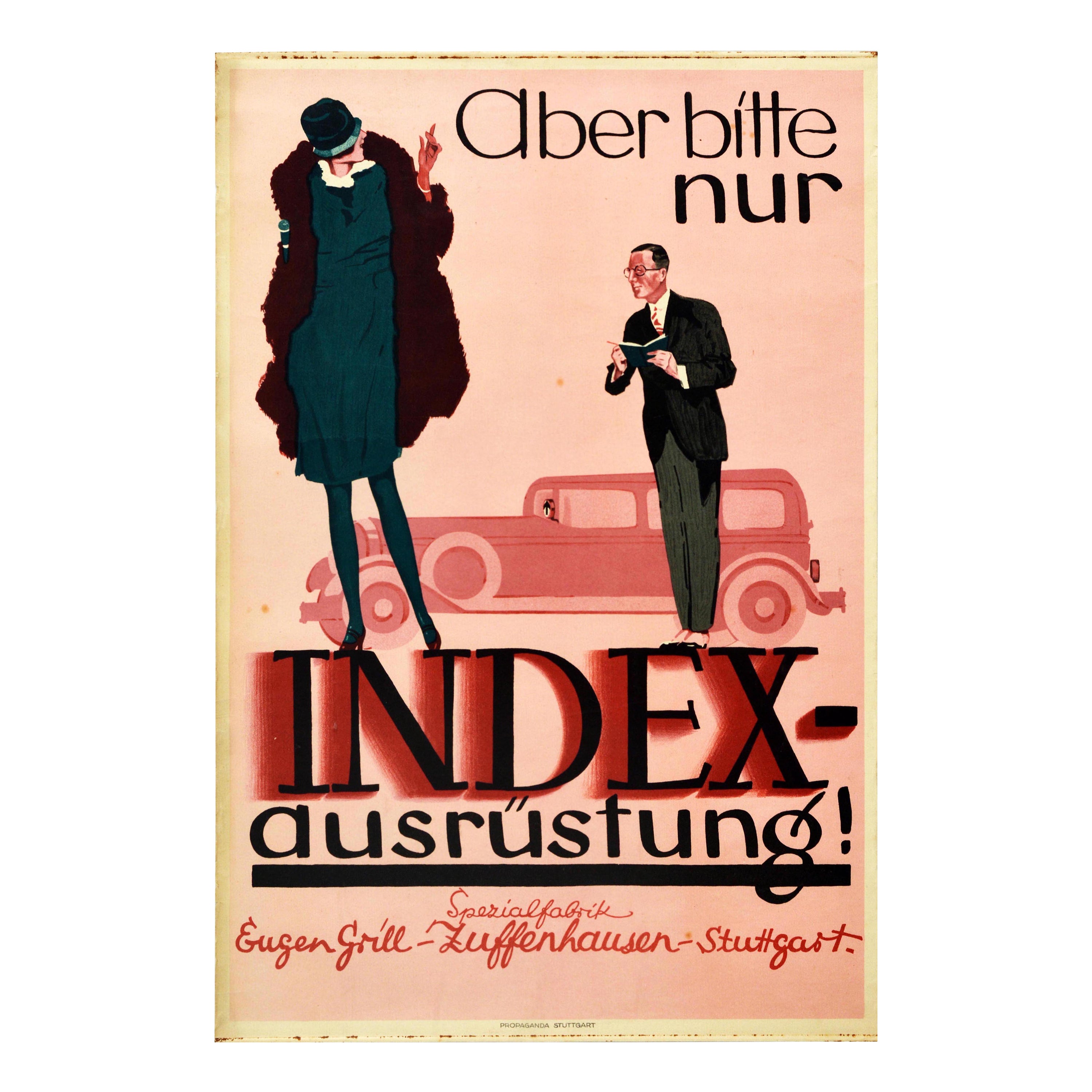 Original Vintage Poster Automobile Parts Index Ausrustung Stuttgart Classic Car For Sale
