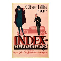 Original Antique Poster Automobile Parts Index Ausrustung Stuttgart Classic Car