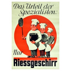 Original Vintage Poster Riess Kitchenware Specialists Riessgeschirr Chef Design