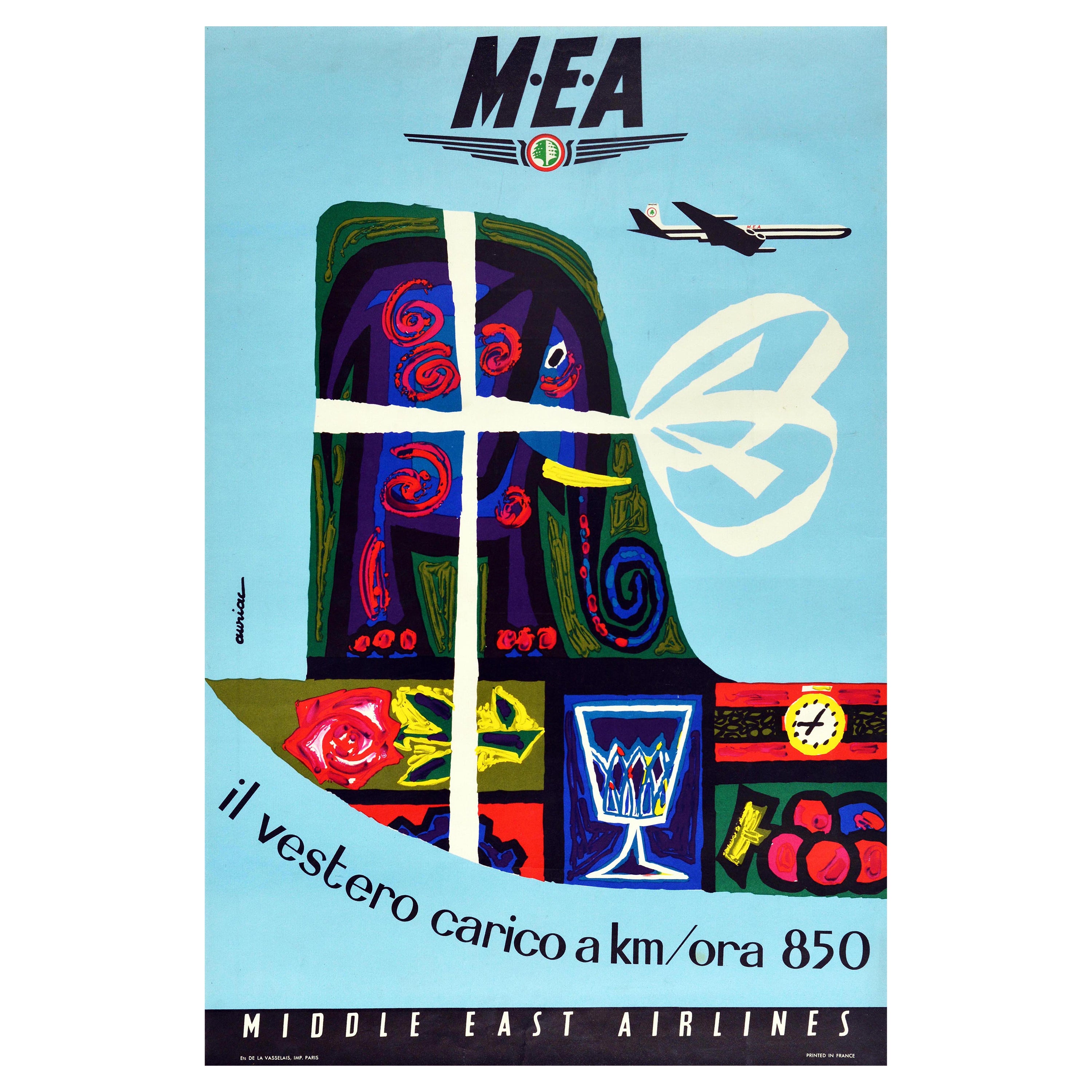 Original Vintage Advertising Poster Middle East Airlines MEA Cargo Plane 850km/h