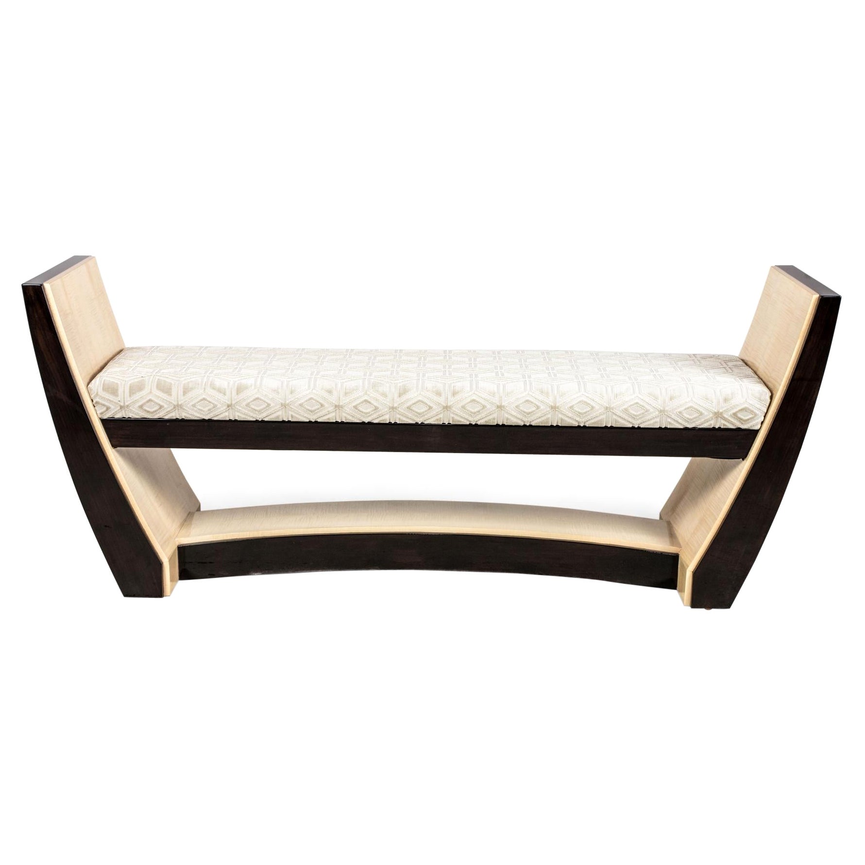 French Art Deco Style Custom Maple & Sycamore Upholstered Bench