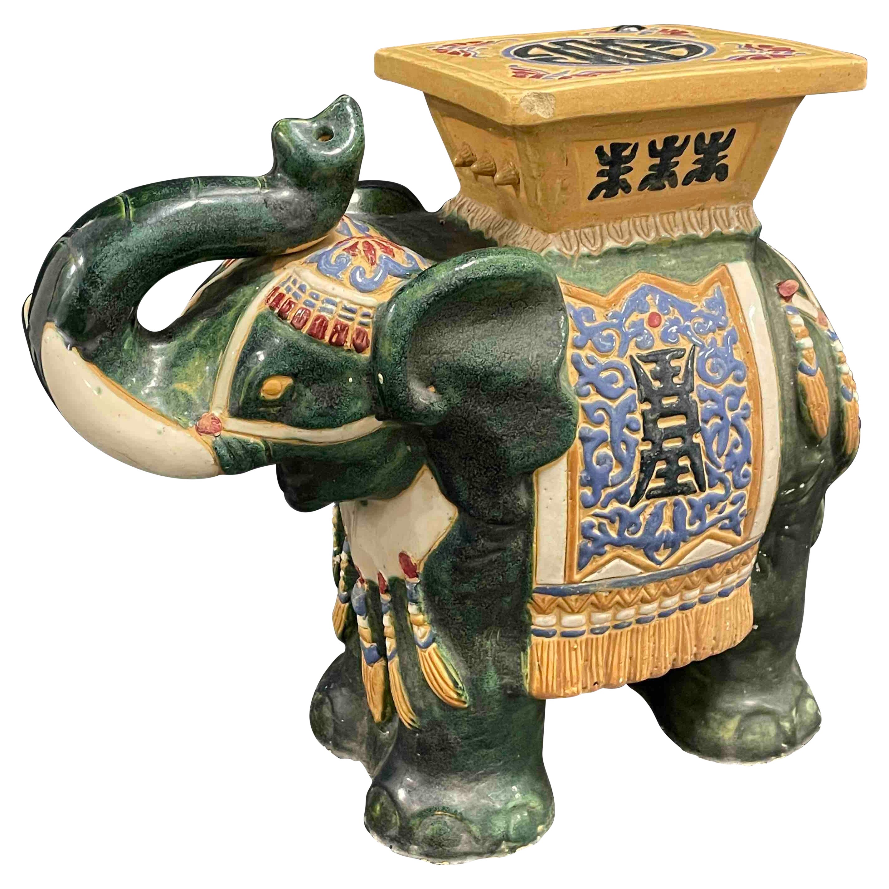 Hollywood Regency Chinese green Colored Elephant Garden Plant Stand or Seat