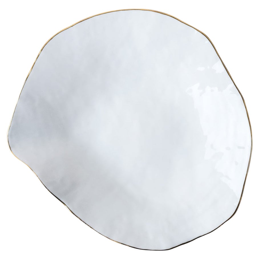 Indulge Nº6 / White + 24k Golden Rim / Large Plate, Handmade Porcelain Tableware For Sale