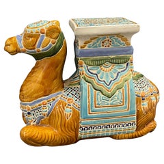 Patio Decoration Ceramic Hollywood Regency Camel Garden Stool or Side Table