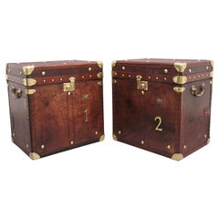 Vintage Pair of Early 20th Century Leather Bound Ex Army Trunks