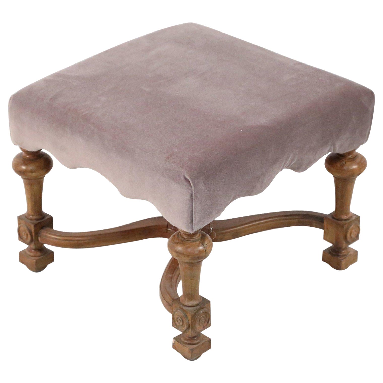 Swedish Gustavian Style Oak and Mauve Upholstered Footstool For Sale
