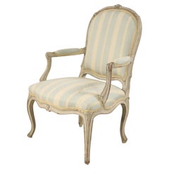 French Louis XV Style White Painted Carved and Upholstered Armchair