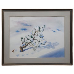 Vintage Irene Von Horvath Winter Pine Tree Snow Landscape Watercolor Painting