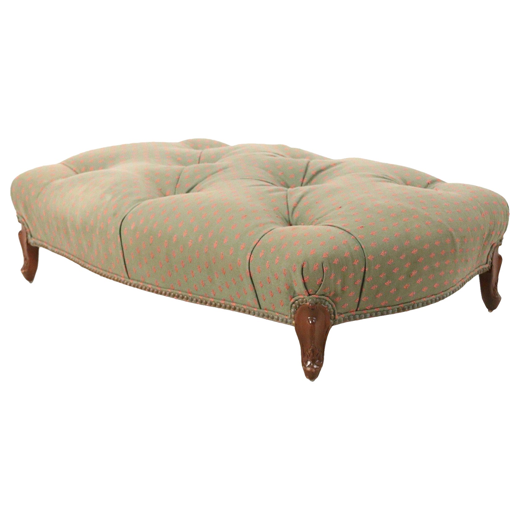English Victorian Style Green Button Tufted Footstool