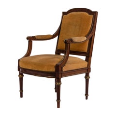 French Louis XVI Yellow Velvet Arm Chair