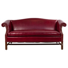 Dark Red Leather Sofa with Upholstery Stud Detail