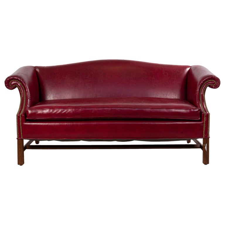 Dark Red Leather Sofa with Upholstery Stud Detail For Sale at 1stDibs