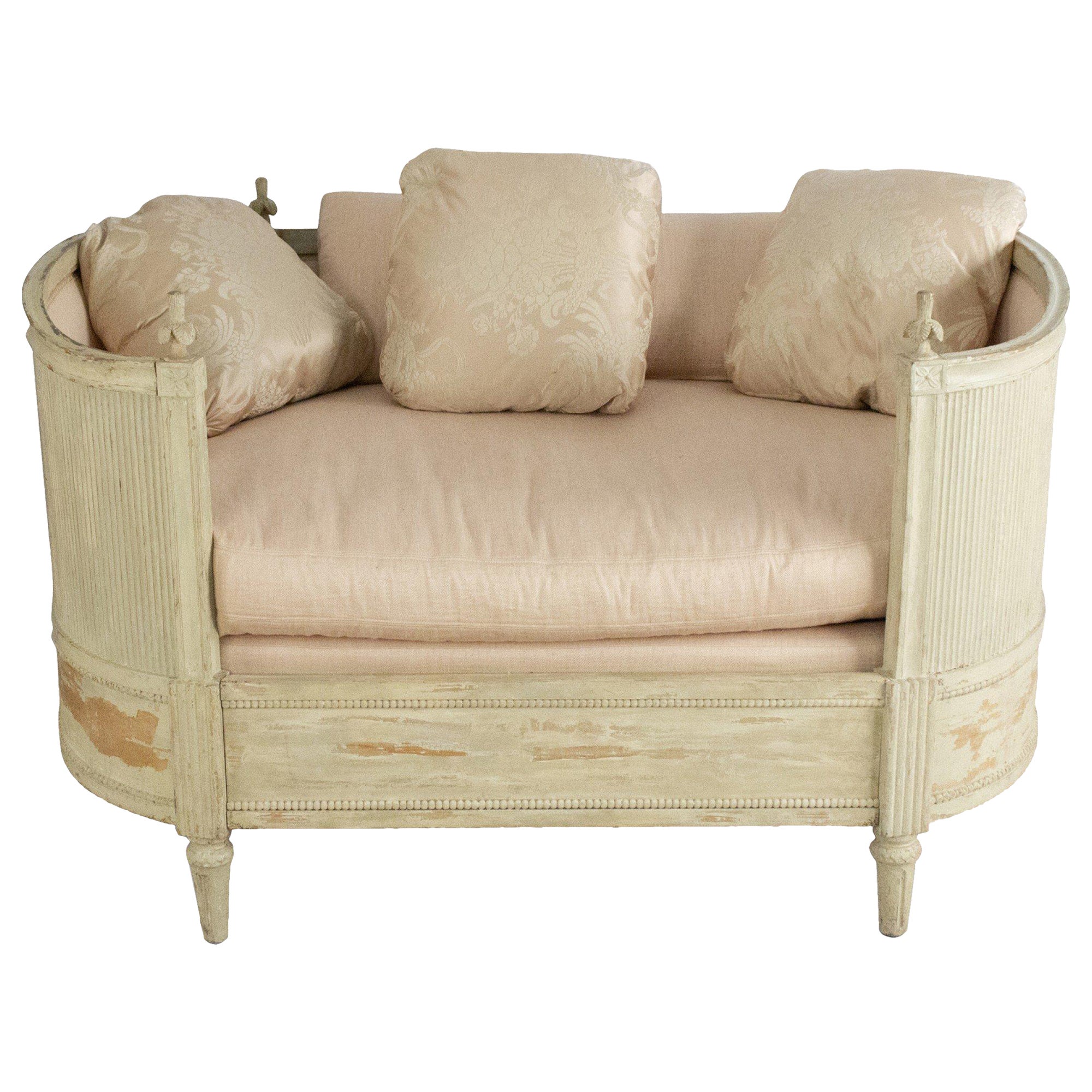 Louis XVI Style Small White Painted Wooden Rounded Wall Daybed For Sale