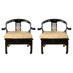 Vintage Pair of Mid-Century Ebonized Regency Style Lounge Chairs