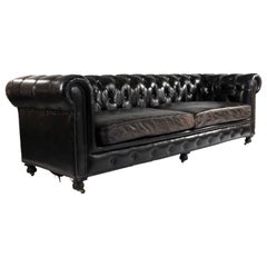 Antique Black Leather Chesterfield Sofa